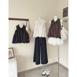 Áo chấm bi cổ bẻ buộc nơ dáng bí phồng hàng 2 lớp GIGI TOP 8