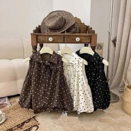 Áo chấm bi cổ bẻ buộc nơ dáng bí phồng hàng 2 lớp GIGI TOP 6