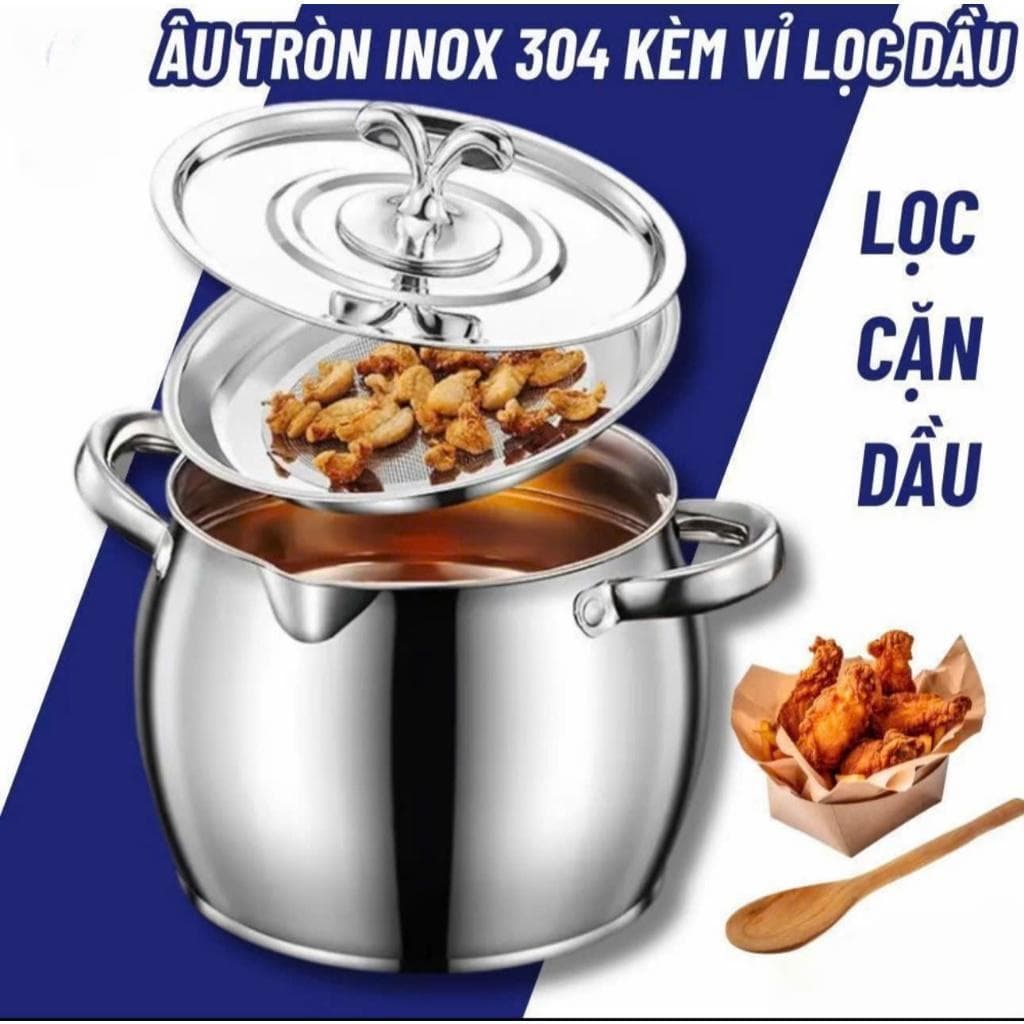 Âu Đựng Mỡ Inox Kèm Lưới Lọc Size 1L, Âu Lọc Dầu Mỡ, Bình Lọc Dầu, Vừa Đựng Dầu Vừa Nấu Ăn, Tiện Lợi