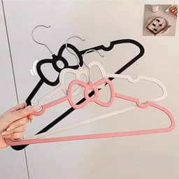 Combo Móc Treo Quần Áo Hình Nơ Kitty, Có Rãnh Chống Trượt, Mắc Váy 2 Dây Chất Nhựa PP Dẻo Dai 6