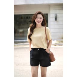 Quần short đùi nữ dáng A GENVIET JEANS cạp cap denim dáng suông xếp ly thời trang tôn dáng 9236 4