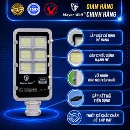 Đèn Bàn Chải Năng Lượng Mặt Trời Mayor Wolf 300W, Chiếu Sáng Sân Vườn, Kho Bãi, Đường Đi MW.BC300 5