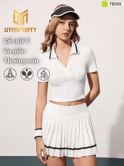 Áo Pickleball Nữ UYNSPORTY Polo Tay Ngắn Croptop Slim Fit Co Giãn Vừa Vải Dệt Kim, Áo Thể Thao Nữ 1