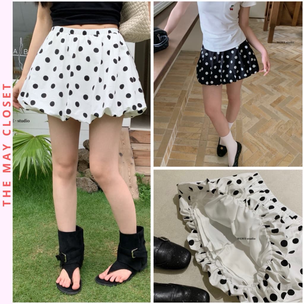 𝑨𝒏𝒏 𝑺𝒕𝒖𝒅𝒊𝒐 𝐖𝐆𝐖𝐄/Chân Váy Bí Chấm Bi Dáng Chữ A Ngắn 9398, Chân Váy Mini Nữ Cạp Cao Lưng Chun Kèm Quần Trong