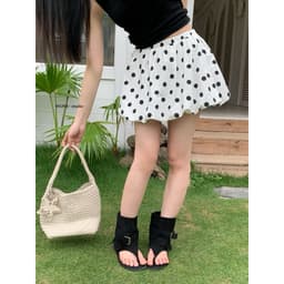𝑨𝒏𝒏 𝑺𝒕𝒖𝒅𝒊𝒐 𝐖𝐆𝐖𝐄/Chân Váy Bí Chấm Bi Dáng Chữ A Ngắn 9398, Chân Váy Mini Nữ Cạp Cao Lưng Chun Kèm Quần Trong 9