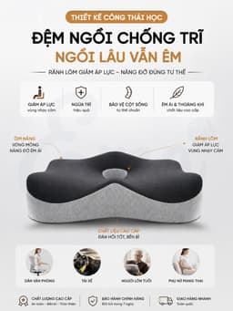 Đệm Ngồi Chống Trĩ Công Thái Học EMA - Cao Su Non Giảm Đau Xương Cụt Cho Dân Văn Phòng & Tài Xế 4