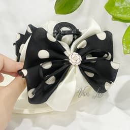 Kẹp tóc nơ chấm bi đen trắng đuôi dài - phong cách Hàn Quốc thanh lịch, sang chảnh dễ phối đồ - Phụ kiện Vân Lee - MS039 4