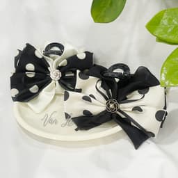 Kẹp tóc nơ chấm bi đen trắng đuôi dài - phong cách Hàn Quốc thanh lịch, sang chảnh dễ phối đồ - Phụ kiện Vân Lee - MS039 3