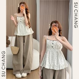 Áo Hai Dây Hoa Nhí Bèo Dưới Cúc Dọc A11182 Su Chang Thời Trang Nữ 6