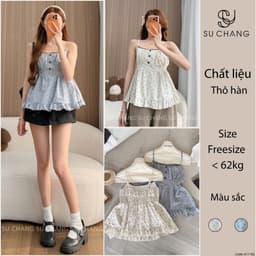 Áo Hai Dây Hoa Nhí Bèo Dưới Cúc Dọc A11182 Su Chang Thời Trang Nữ 1