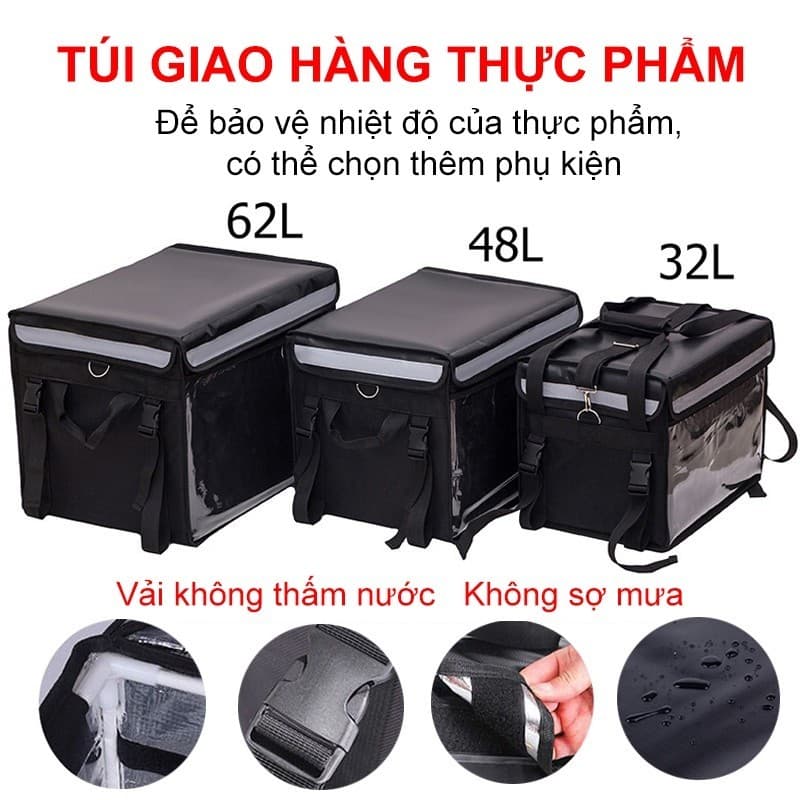 🔥Túi giữ nhiệt giao hàng 22L 32L 48L 62L bền bỉ, chống thấm nước gồm dây đeo vai túi chống nước