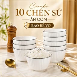 Set 10 bát cơm vuông sọc 11.4cm sứ trắng viền đen, chén sứ dày dặn ăn cơm, decor sang trọng 2