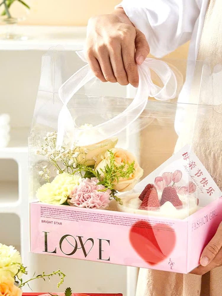 Combo 5 Hộp Mica 2 Ngăn (hộp mika) In Chữ LOVE, Đựng Quà Tặng Bánh Kem Hoa Kích Thước 27x19x30cm. ..