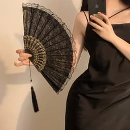 Quạt NHỰA REN cổ trang nan múa khiêu vũ cầm tay cosplay trang trí trưng bày đẹp 3
