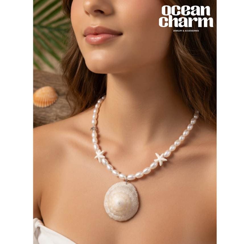 Vòng Cổ Dây Chuyền Ngọc Trai Nhân Tạo Mặt Ốc Sò - Quà Tặng Vibe Ocean Charm, Thanh Lịch, Phong Cách Hàn Quốc