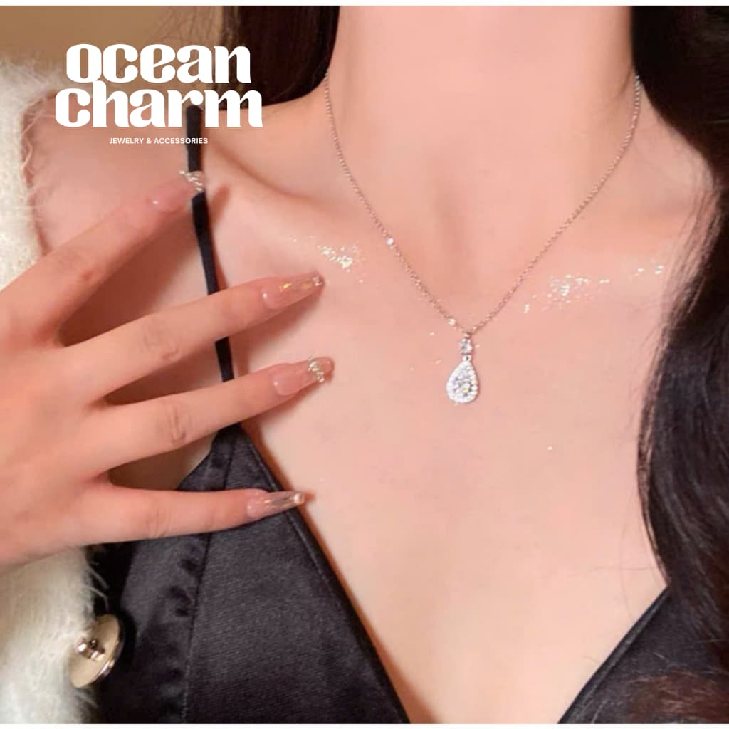 Dây chuyền nữ giọt nước đính đá hợp kim thanh mảnh thời trang Hàn Quốc | Ocean Charm