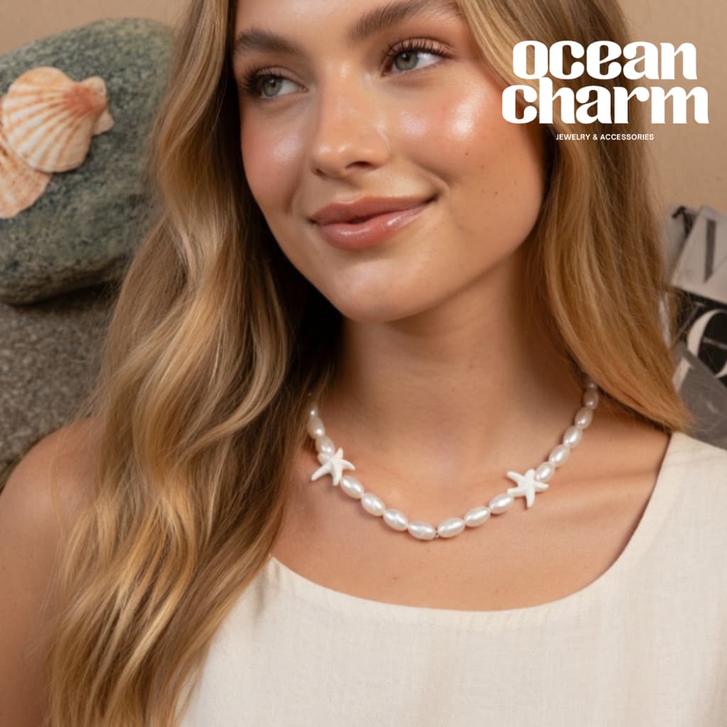 Vòng Cổ Ngọc Trai Nhân Tạo Sao Biển - Quà Tặng Vibe Ocean Charm, Có Sẵn Giao Nhanh, Phong Cách Hàn Quốc