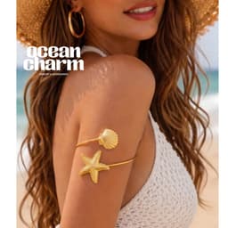 Vòng Bắp Tay Nữ Mạ Vàng Phối Sao Biển & Vỏ Sò - Quà Tặng Vibe Ocean Charm, Sang Trọng, Phong Cách Hàn Quốc 1