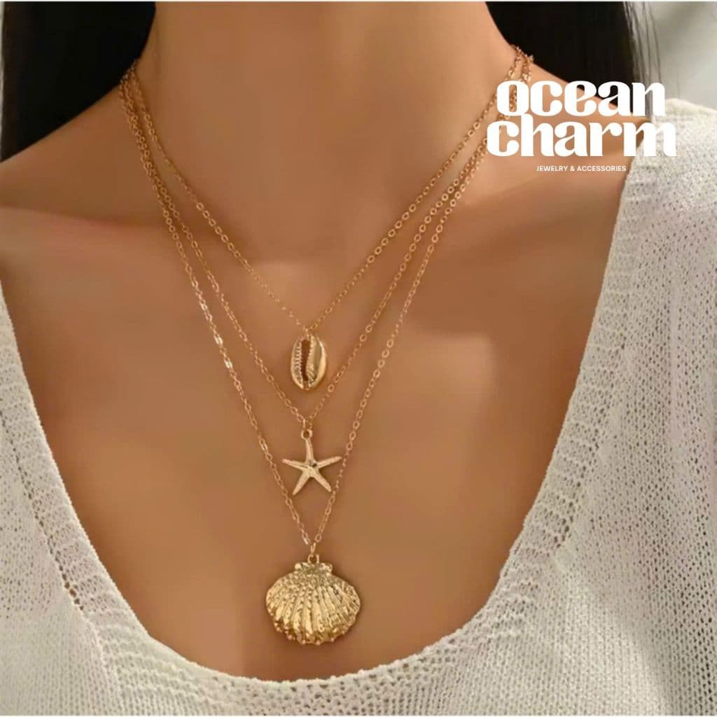 [Sẵn] 3 Dây Chuyền Vòng Cổ Sao Biển Ốc Sò Vintage Bohomian  Ocean Charm - Trang Sức Phụ Kiện Dây Chuyền