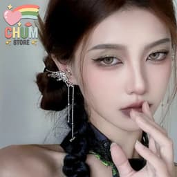 Khuyên Kẹp Vành Tai Cánh Bướm Thiên Thần Phối Dây Xích Dài Phong Cách Cool Ngầu - Phụ Kiện Cá Tính Y2K Cực Xinh 1