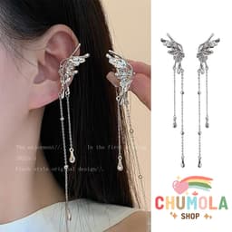 Khuyên Kẹp Vành Tai Cánh Bướm Thiên Thần Phối Dây Xích Dài Phong Cách Cool Ngầu - Phụ Kiện Cá Tính Y2K Cực Xinh 3