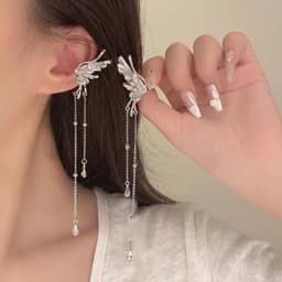 Khuyên Kẹp Vành Tai Cánh Bướm Thiên Thần Phối Dây Xích Dài Phong Cách Cool Ngầu - Phụ Kiện Cá Tính Y2K Cực Xinh 7