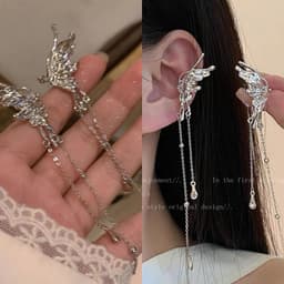 Khuyên Kẹp Vành Tai Cánh Bướm Thiên Thần Phối Dây Xích Dài Phong Cách Cool Ngầu - Phụ Kiện Cá Tính Y2K Cực Xinh 2