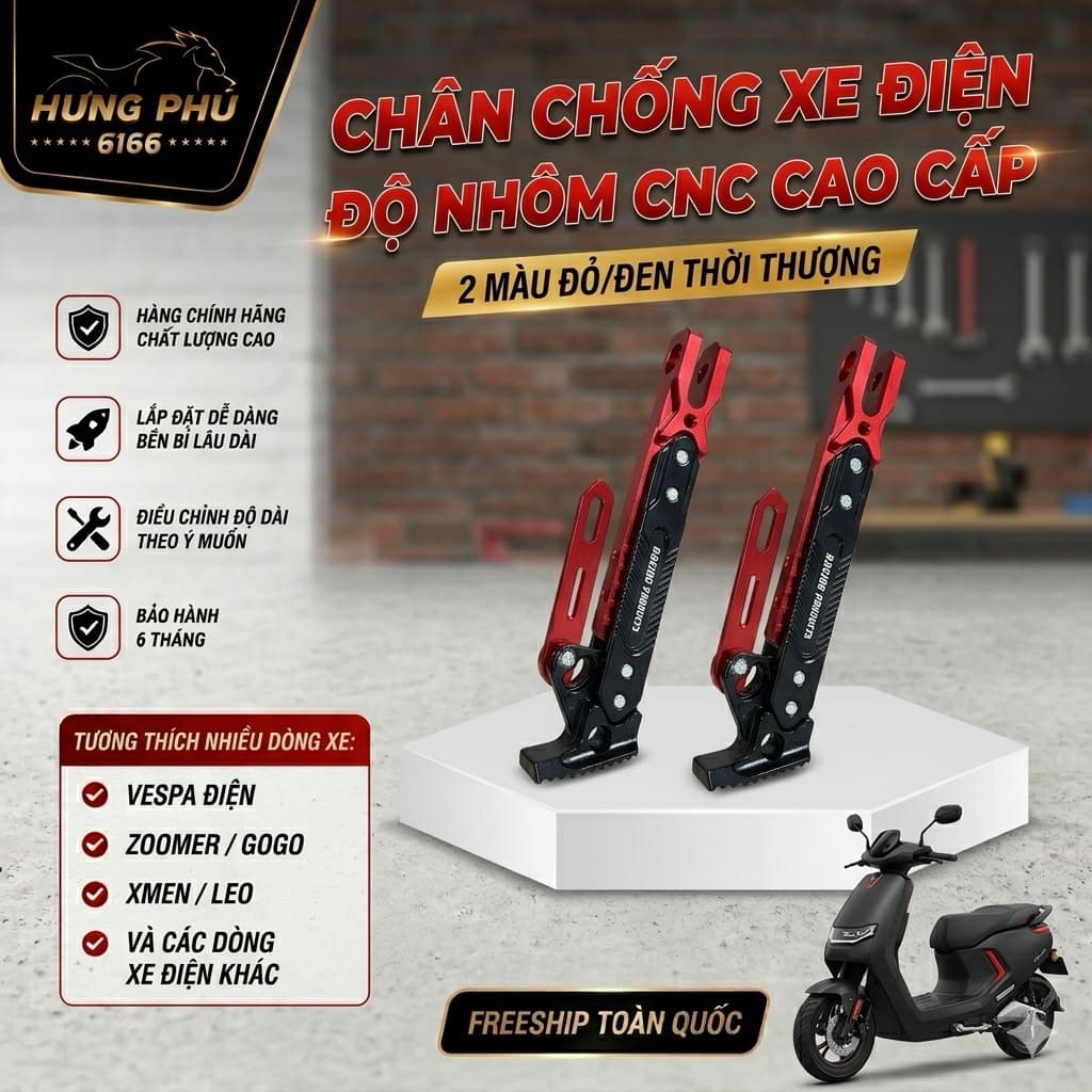 Chân chống cạnh xe điện độ.nhôm cnc cao cấp. tăng chỉnh