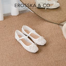 EROSSKA - Giày nữ ballet core lưới quai ngang phối nơ màu trắng kiểu dáng basic màu kem  - EL085 8