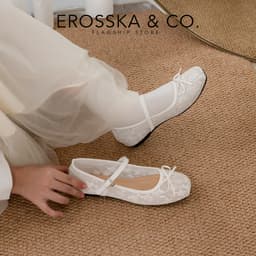 [Erosska] - Giày búp bê nữ balletcore lưới phối nơ màu trắng - EL085 3