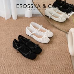 EROSSKA - Giày nữ ballet core lưới quai ngang phối nơ màu trắng kiểu dáng basic màu kem  - EL085 7