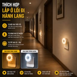 Đèn cảm biến tự động sáng đèn phát hiện chuyển động con người tự bật tắt lắp cầu thang, nhà vệ sinh, lối đi lại LED 3W 8