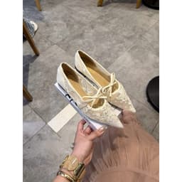 Giày bệt mũi nhọn ren phối nơ vắt & ren trơn lùi size 1