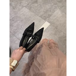 Giày bệt mũi nhọn ren phối nơ vắt & ren trơn lùi size 3