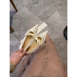 Giày bệt mũi nhọn ren phối nơ vắt & ren trơn lùi size 4