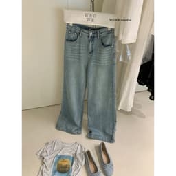 𝑨𝒏𝒏𝑺𝒕𝒖𝒅𝒊𝒐 /𝐖𝐆𝐖𝐄/ Quần Jean Suông Màu Xanh Bạc WG.WE 9527, Quần Jean Nữ Ống Rộng Lưng Cao Phối Túi Sau 4