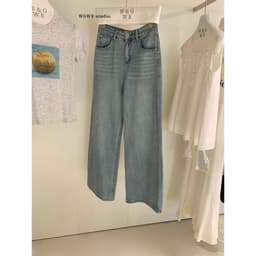 𝑨𝒏𝒏𝑺𝒕𝒖𝒅𝒊𝒐 /𝐖𝐆𝐖𝐄/ Quần Jean Suông Màu Xanh Bạc WG.WE 9527, Quần Jean Nữ Ống Rộng Lưng Cao Phối Túi Sau 2