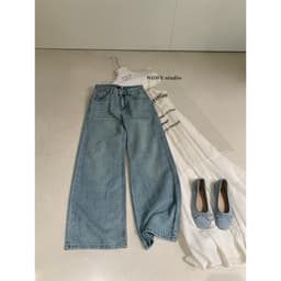 𝑨𝒏𝒏𝑺𝒕𝒖𝒅𝒊𝒐 /𝐖𝐆𝐖𝐄/ Quần Jean Suông Màu Xanh Bạc WG.WE 9527, Quần Jean Nữ Ống Rộng Lưng Cao Phối Túi Sau 3