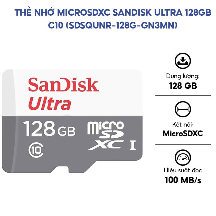 Thẻ nhớ Micro SandiskA1 Ultra 32GB 64GB 128GB SDSQUNR-032G-064G - 128GB-GN3MN - Bảo hành 60 tháng