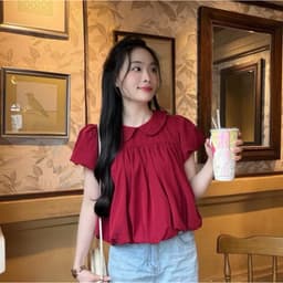 Áo Bí Tay Bồng Cổ Sen Form Babydoll Xoè Nhiều Màu Vải Gió, Áo Kiểu Nữ Dễ Thương 4