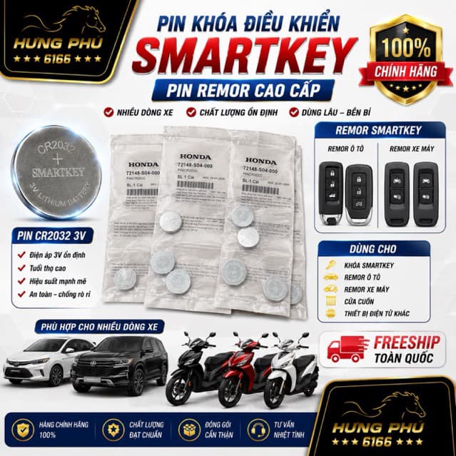 Pin khoá điều khiển remote Smartkey oto xe máy zin honda