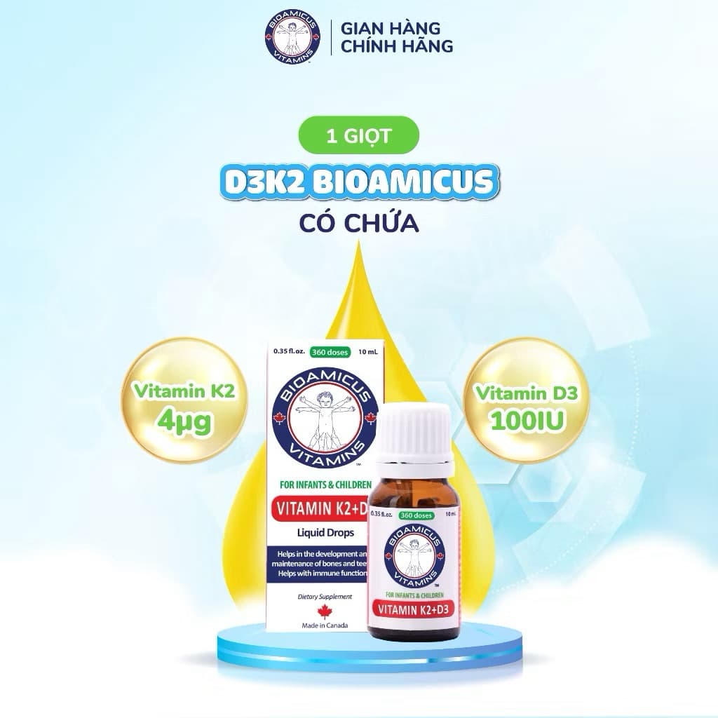 Bioamicus Vitamin K2+ D3 ( hộp 10 ml )-Tăng khả năng hấp thu canxi cho xương chắc khỏe, chống còi xương < BUNBUN SHOP
