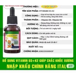 FITOBIMBI D3+K2 bổ sung vitamin D3 giúp hỗ trợ hấp thu canxi cho cơ thể,hỗ trợ xương,răng,còi xương>BUN BUN SHOP 3