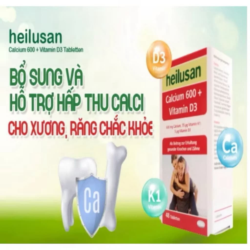 Heilusan Calcium 600 + Vitamin D3 ( Hộp 48 viên )- Hỗ trợ hấp thụ canxi giúp răng và xương chắc khoẻ< BUNBUN SHOP
