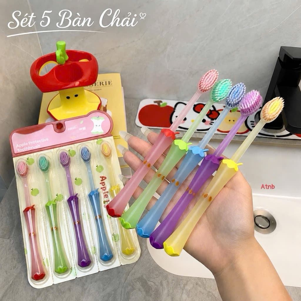 SET 5 BÀN CHẢI HÌNH QUẢ TÁO SIÊU DỄ THƯƠNG