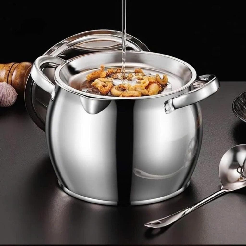 Âu Lọc Dầu Inox Có Nắp Đậy Size 1-3 Lít, Tặng Lọc Dầu Tặng Thìa, Có Tay Cầm, Tích Trữ Dầu Mỡ Đa Năng