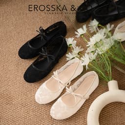 [EROSSKA] - Giày đế bằng lười thêu hoa phong cách giày lười kiểu dáng basic thời trang màu kem - EL129 8