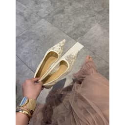 Giày bệt mũi nhọn ren phối nơ vắt & ren trơn lùi size 5