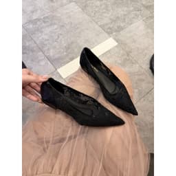 Giày bệt mũi nhọn ren phối nơ vắt & ren trơn lùi size 7