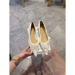 Giày bệt mũi nhọn ren phối nơ vắt & ren trơn lùi size 8